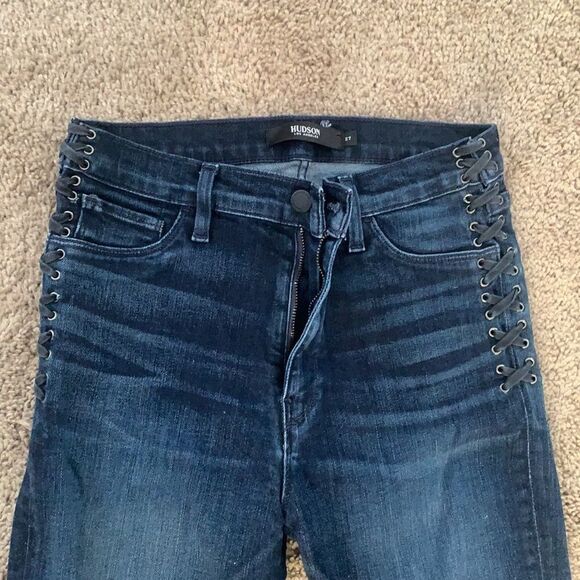 Size 27 Dark Blue Hudson Jeans, braided Design on Side - Picture 2 of 8